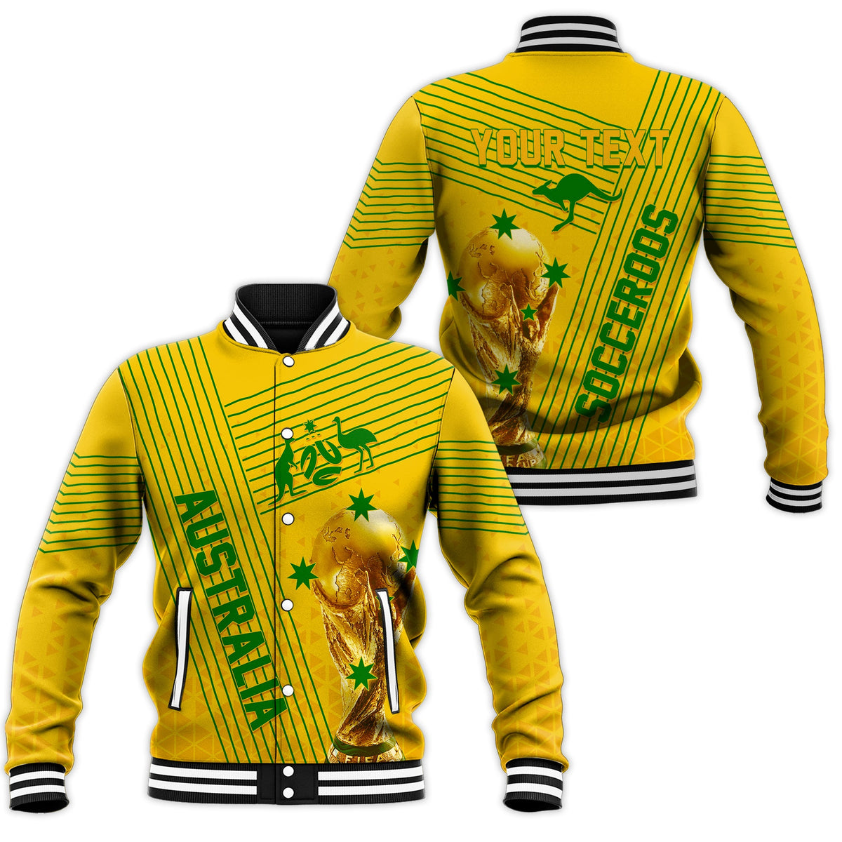 Personalised Australia Soccer WC 2022 Baseball Jacket Socceroos Sporty Style LT7 - Wonder Print Shop