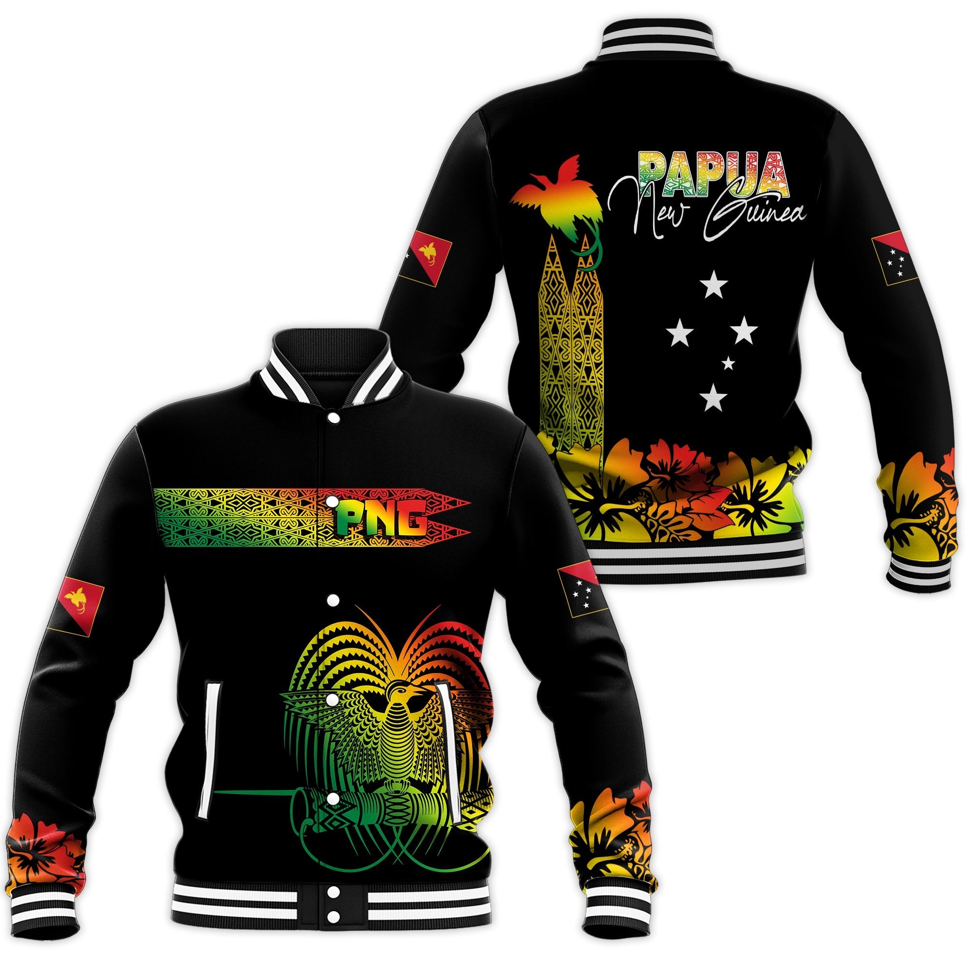 PNG Hibiscus Tribal Pattern Baseball Jacket Motuan Reggae Color LT7 - Wonder Print Shop