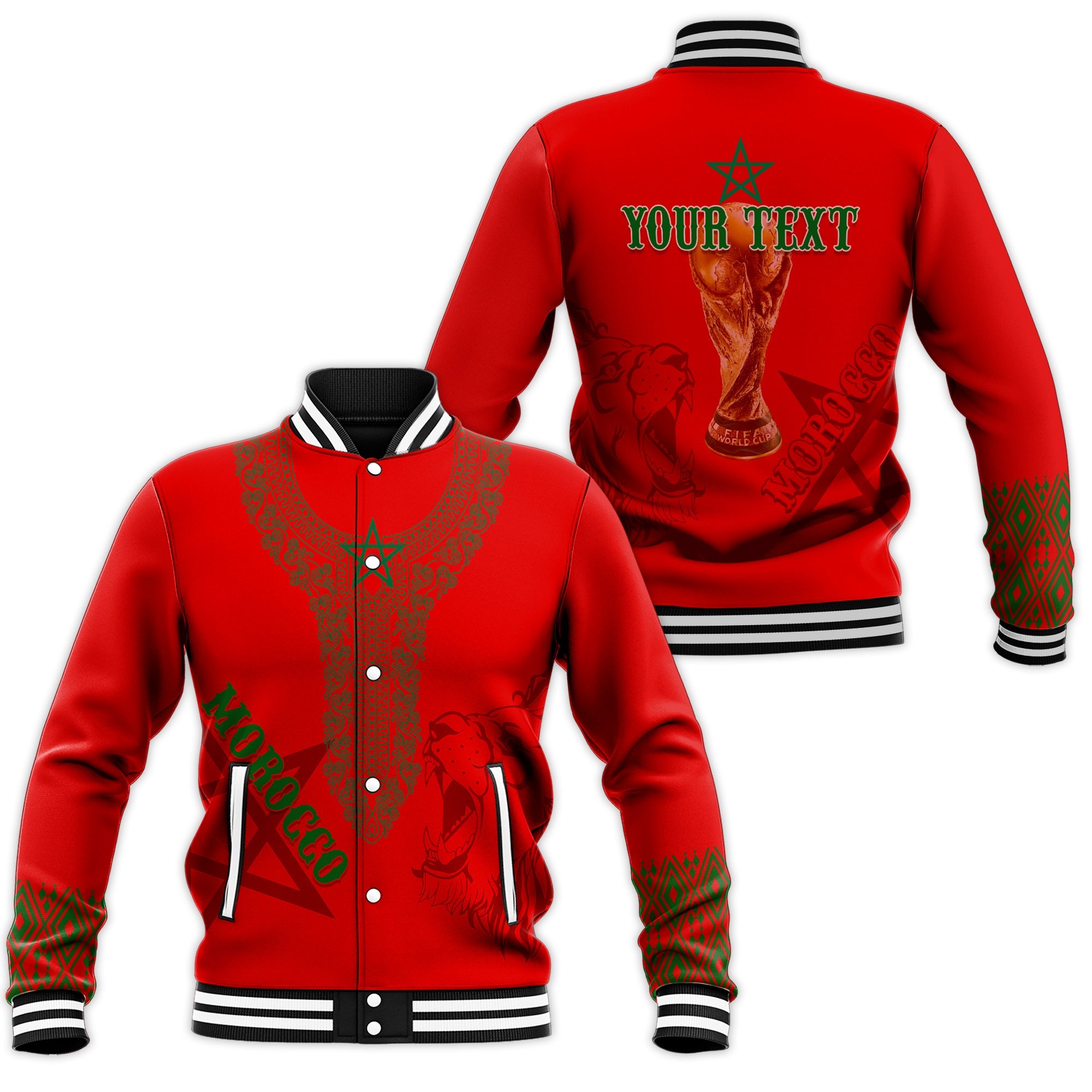 Personalised Morocco Soccer World Cup 2022 Baseball Jacket Kaftan Style LT7 - Wonder Print Shop