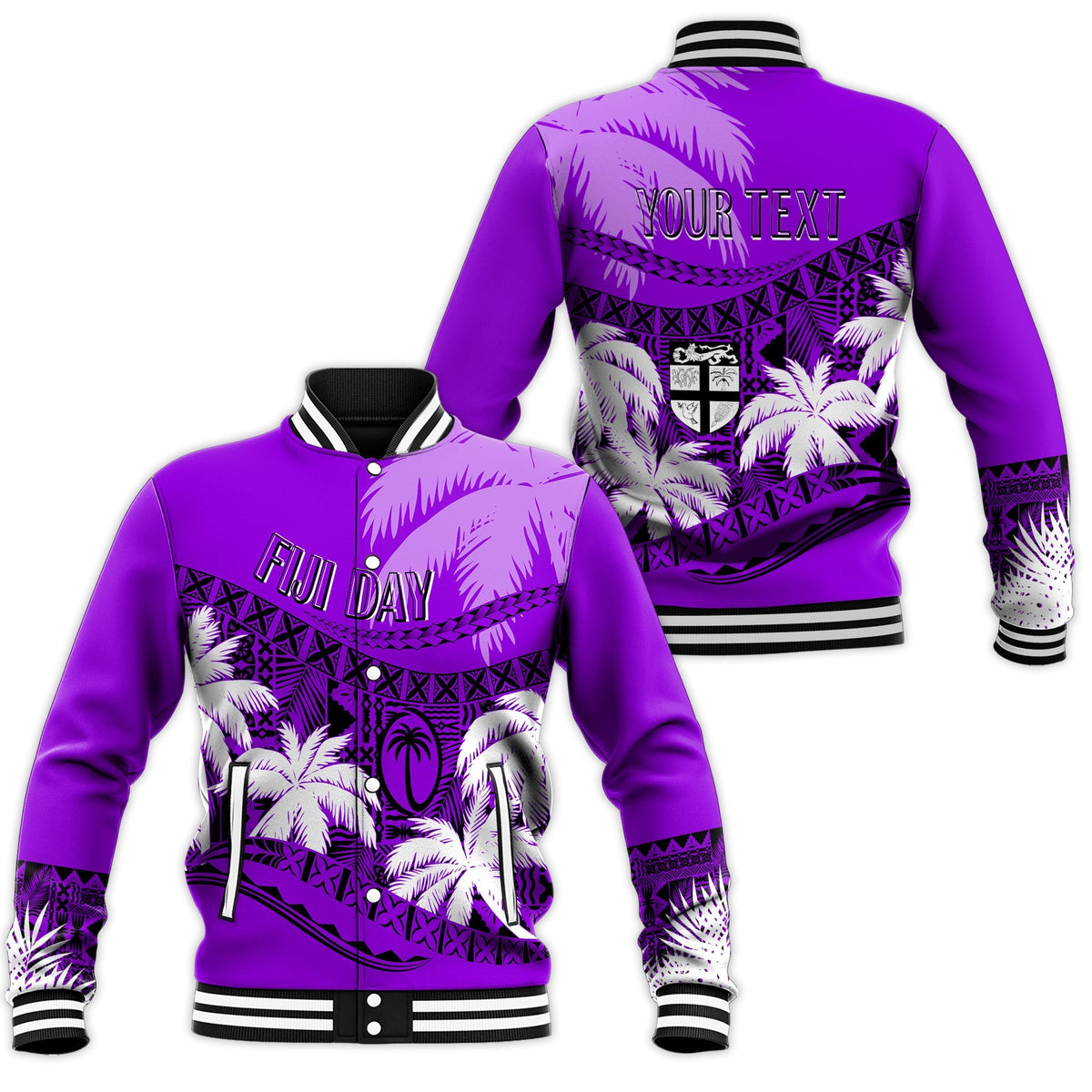 Personalised Fiji Day Baseball Jacket Flying Fijians Masi Kesa Style - Violet LT7 - Wonder Print Shop