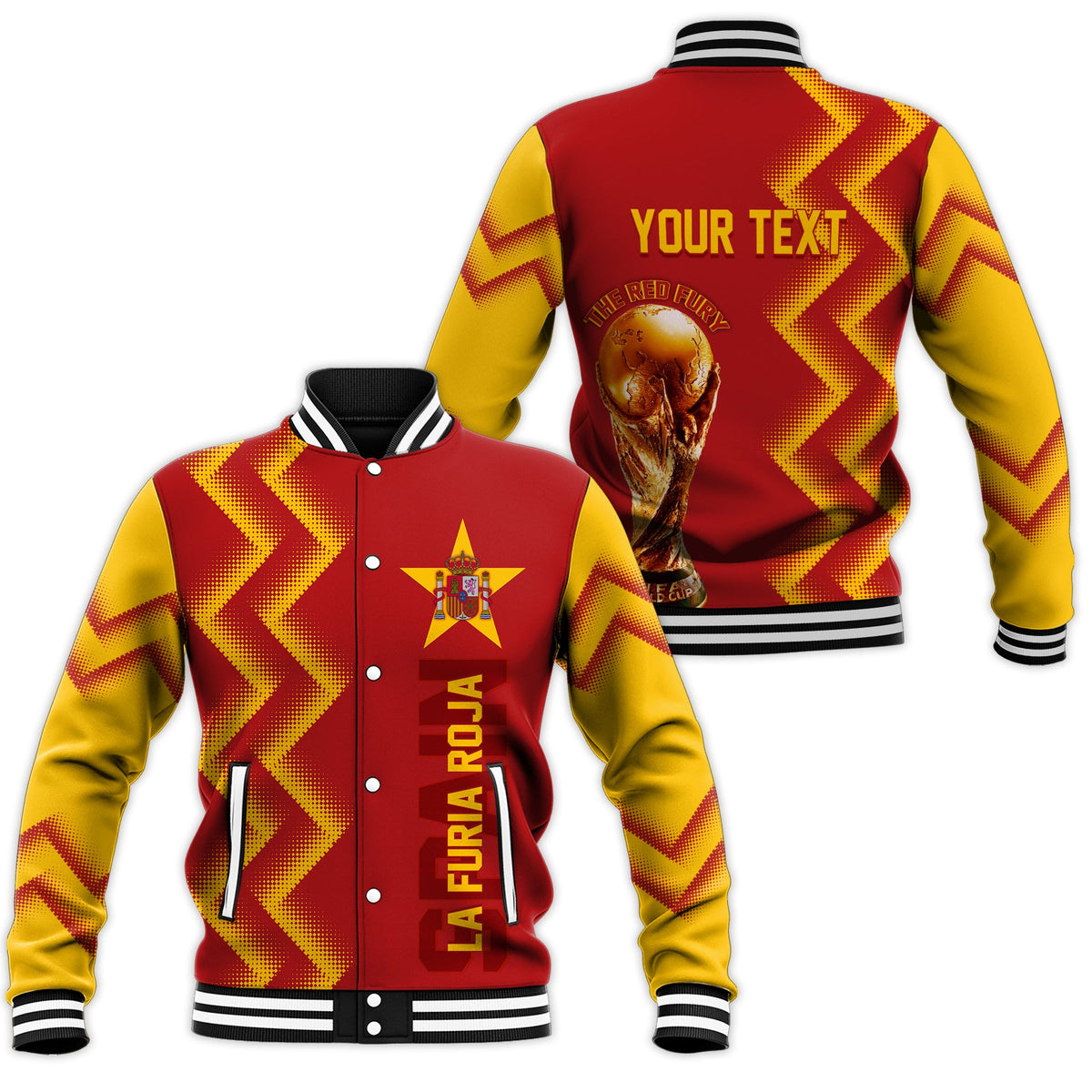 Personalised Spain World Cup 2022 Baseball Jacket The Red Fury LT7 - Wonder Print Shop