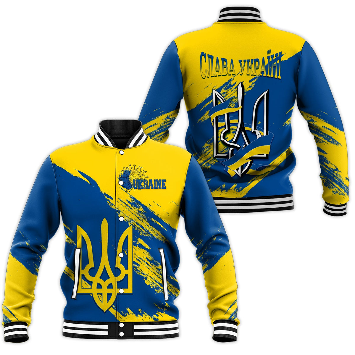 Ukraine Baseball Jacket Slava Ukraini Grunge Style LT7 - Wonder Print Shop