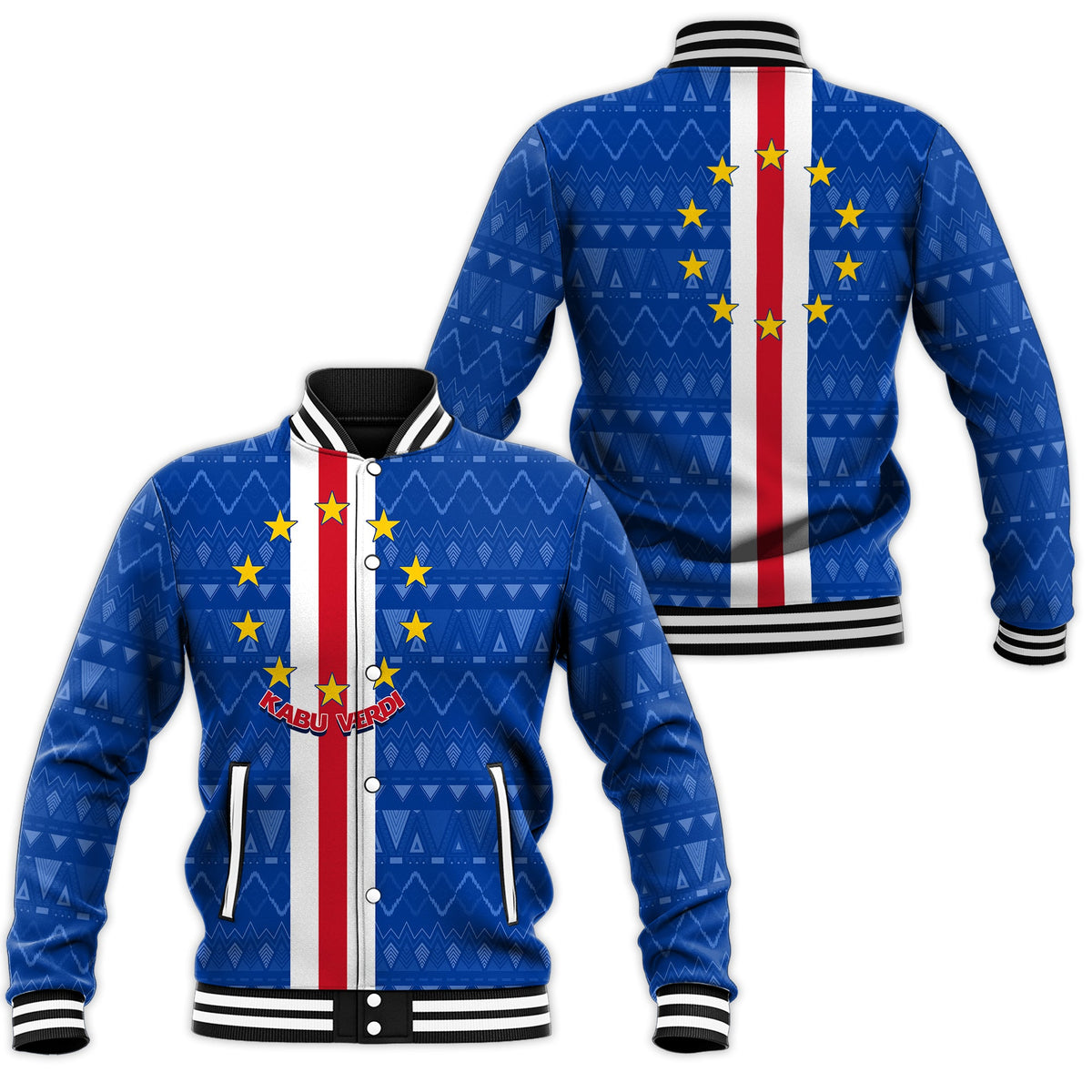Cape Verde Ankara Pattern Baseball Jacket Kabu Verdi Flag Simple Style LT7 - Wonder Print Shop