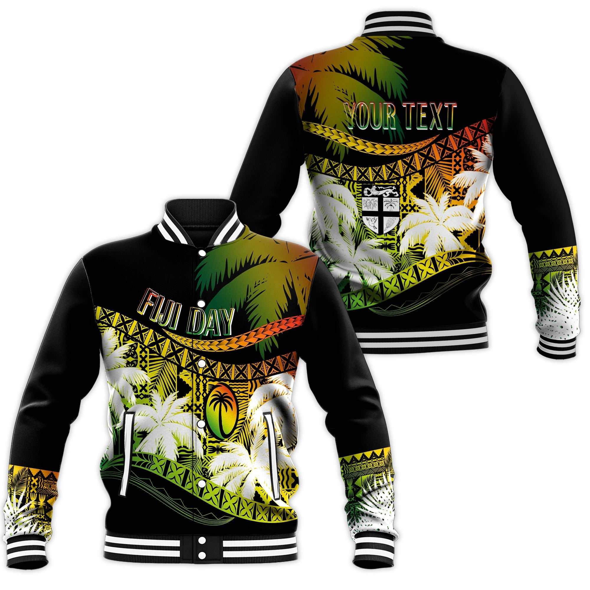 Personalised Fiji Day Baseball Jacket Flying Fijians Masi Kesa Style - Reggae LT7 - Wonder Print Shop