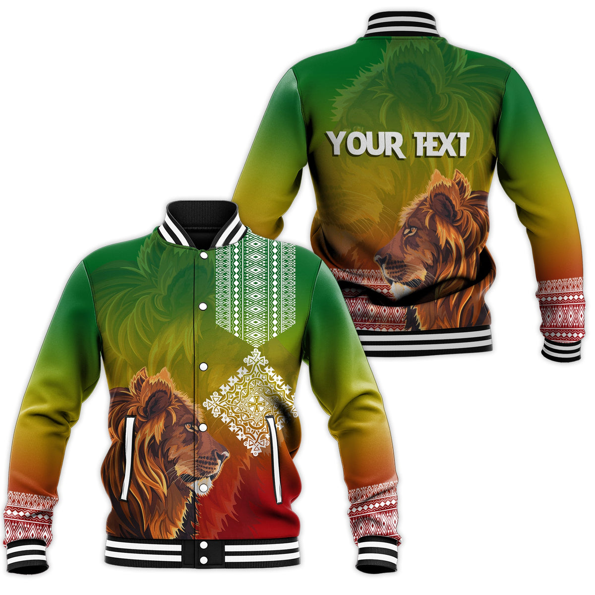 (Custom Personalised) Ethiopia Lion Of Judah Baseball Jacket Ethiopia Flag Gradient LT7 - Wonder Print Shop