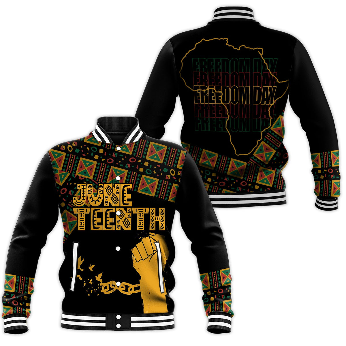 Juneteenth Tribal Pattern Baseball Jacket Freedom Day LT7 - Wonder Print Shop