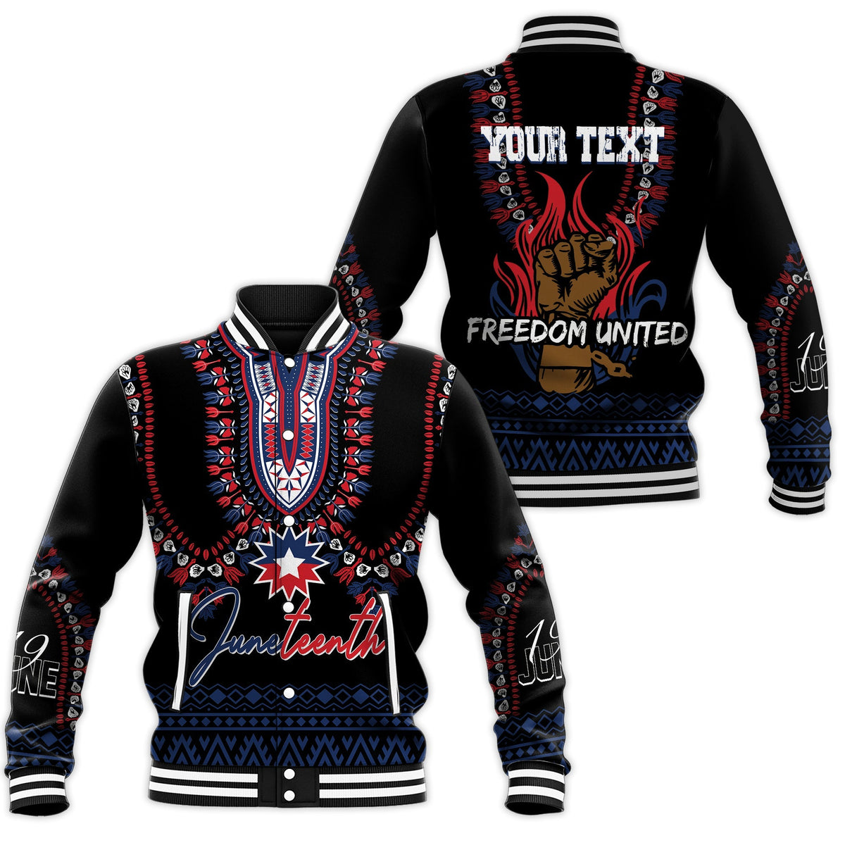 Juneteenth Dashiki Personalised Baseball Jacket Freedom United LT7 - Wonder Print Shop