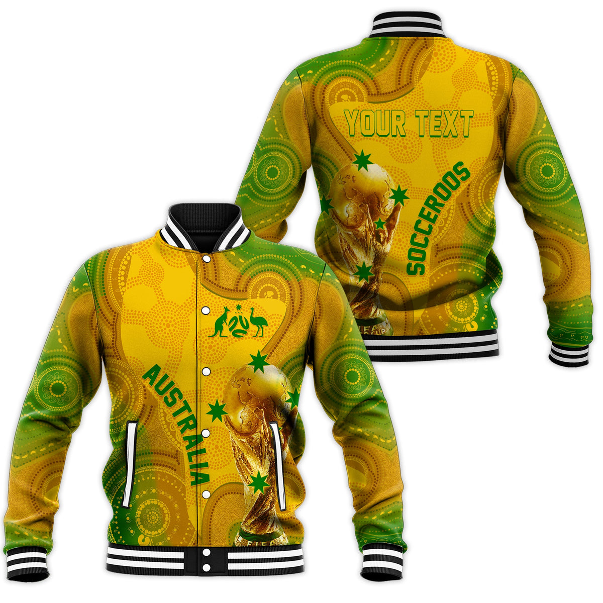 Personalised Australia Soccer WC 2022 Baseball Jacket Aboriginal Socceroos LT7 - Wonder Print Shop