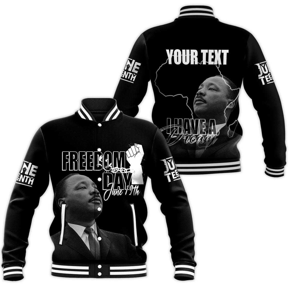 Juneteenth MLK Personalised Baseball Jacket Freedom Day LT7 - Wonder Print Shop