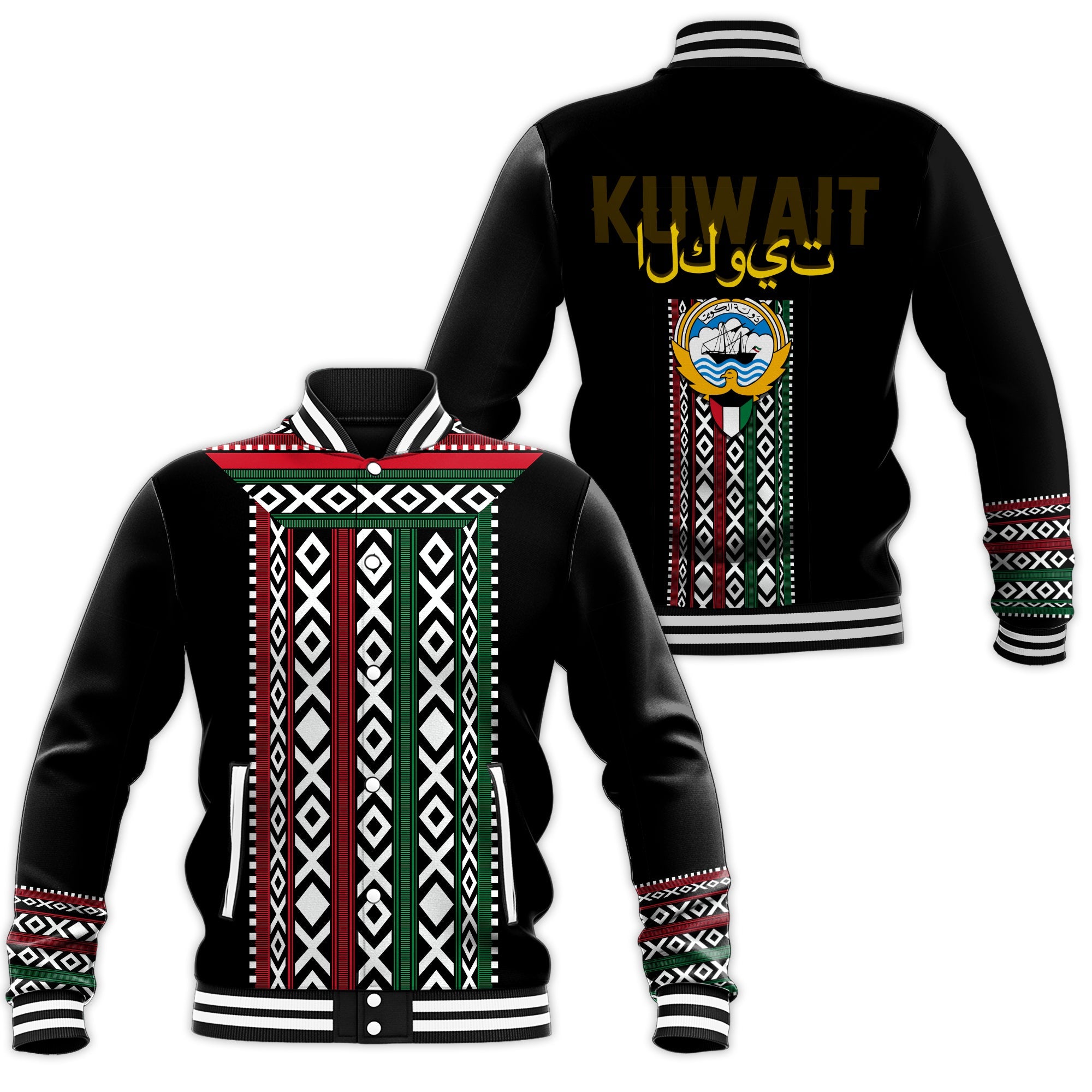 Kuwait Al Sadu Pattern Baseball Jacket Modern Style LT7 - Wonder Print Shop