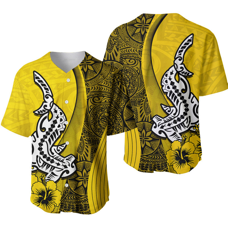 Hawaiian Shark Polynesian Baseball Jersey Vibe Yellow Style LT6 - Wonder Print Shop