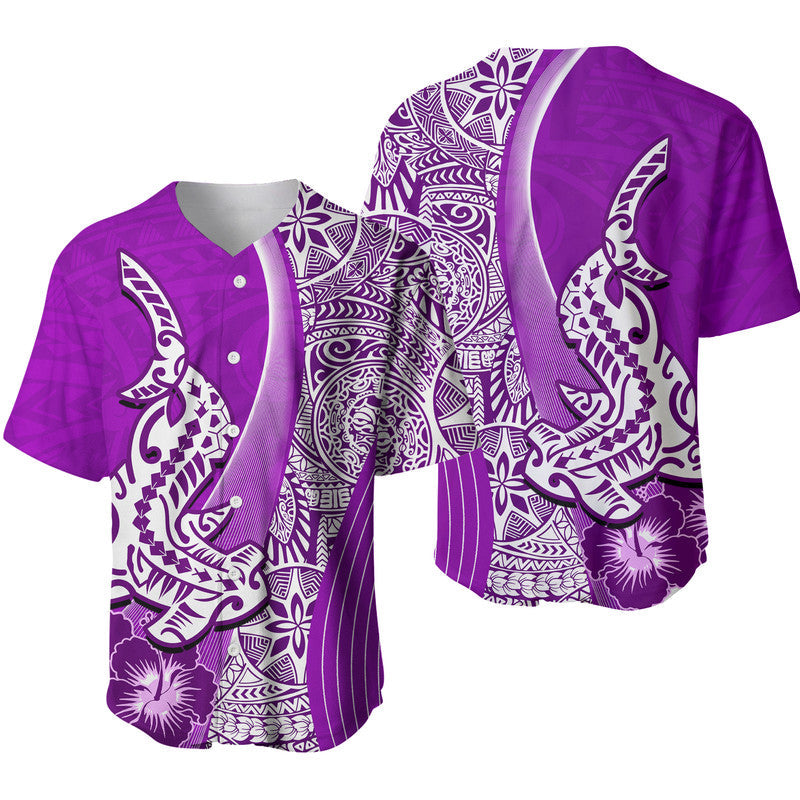 Hawaiian Shark Polynesian Baseball Jersey Vibe Purple Style LT6 - Wonder Print Shop