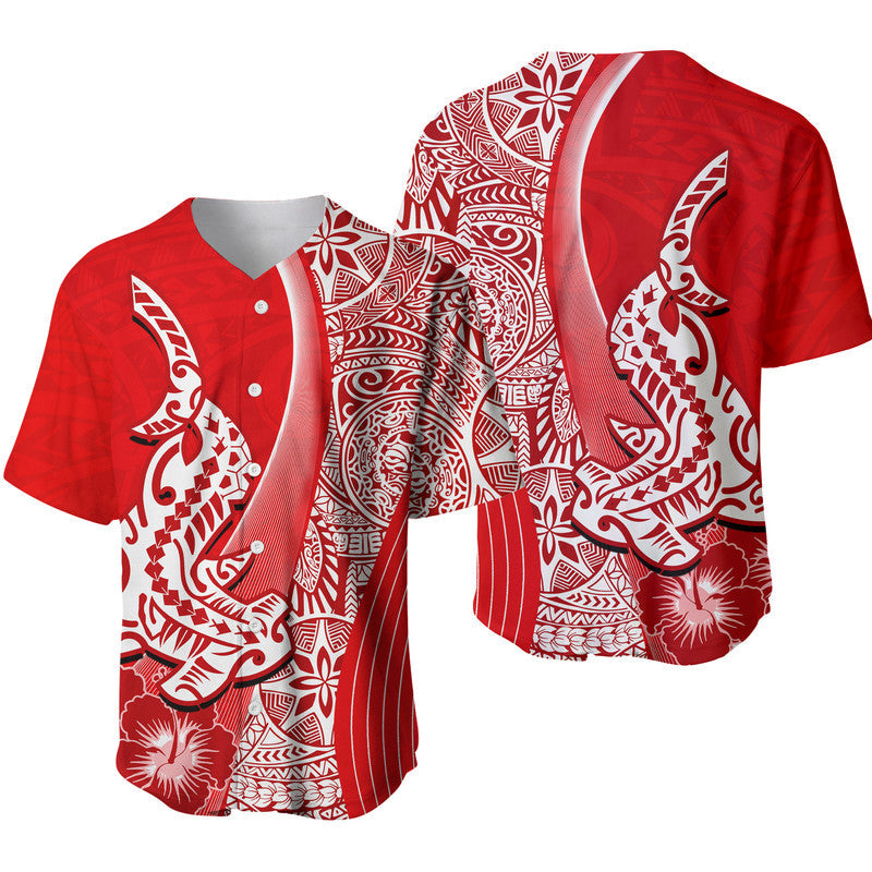 Hawaiian Shark Polynesian Baseball Jersey Vibe Red Style LT6 - Wonder Print Shop