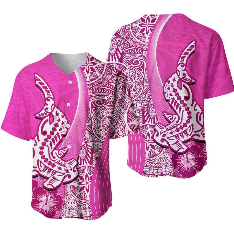 Hawaiian Shark Polynesian Baseball Jersey Vibe Pink Style LT6 - Wonder Print Shop