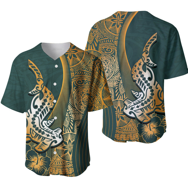 Hawaiian Shark Polynesian Baseball Jersey Vibe Green Style LT6 - Wonder Print Shop