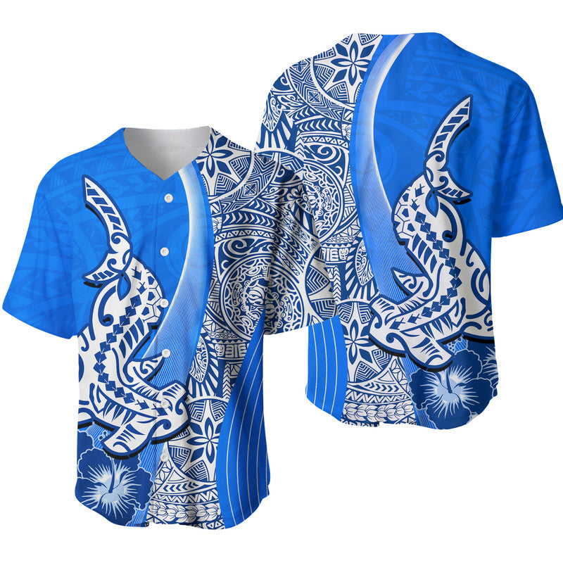 Hawaiian Shark Polynesian Baseball Jersey Vibe Blue Style LT6 - Wonder Print Shop