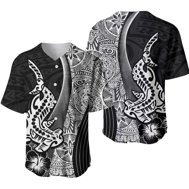 Hawaiian Shark Polynesian Baseball Jersey Vibe Black Style LT6 - Wonder Print Shop
