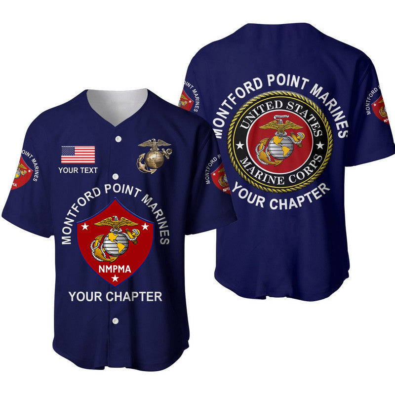 (Custom) Montford Point Marines Basebal Jersey African-American Marine Corps Original - Navy Blue LT8