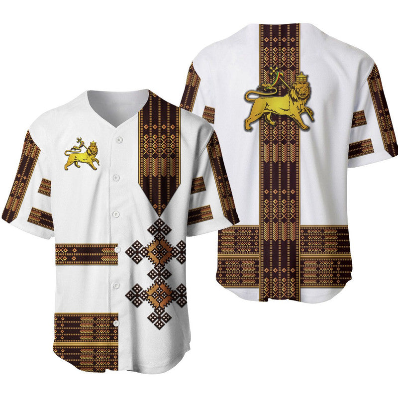 Ethiopia Baseball Jersey Ethiopian Lion Of Judah Simple Tibeb Style - White LT8 - Wonder Print Shop