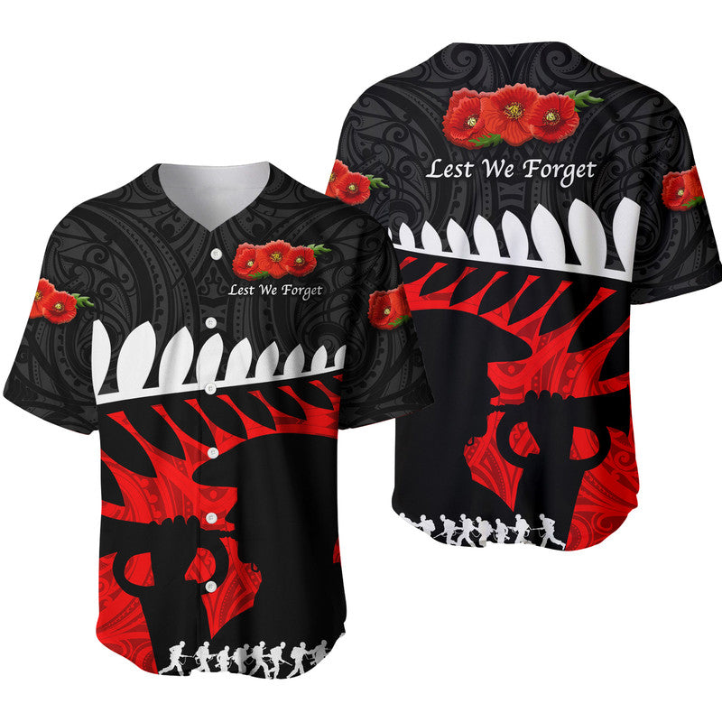 New Zealand Maori ANZAC Baseball Jersey Remembrance Soldier Black LT8 - Wonder Print Shop