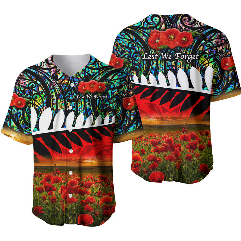New Zealand Maori ANZAC Baseball Jersey Poppy Vibes Paua Shell LT8 - Wonder Print Shop