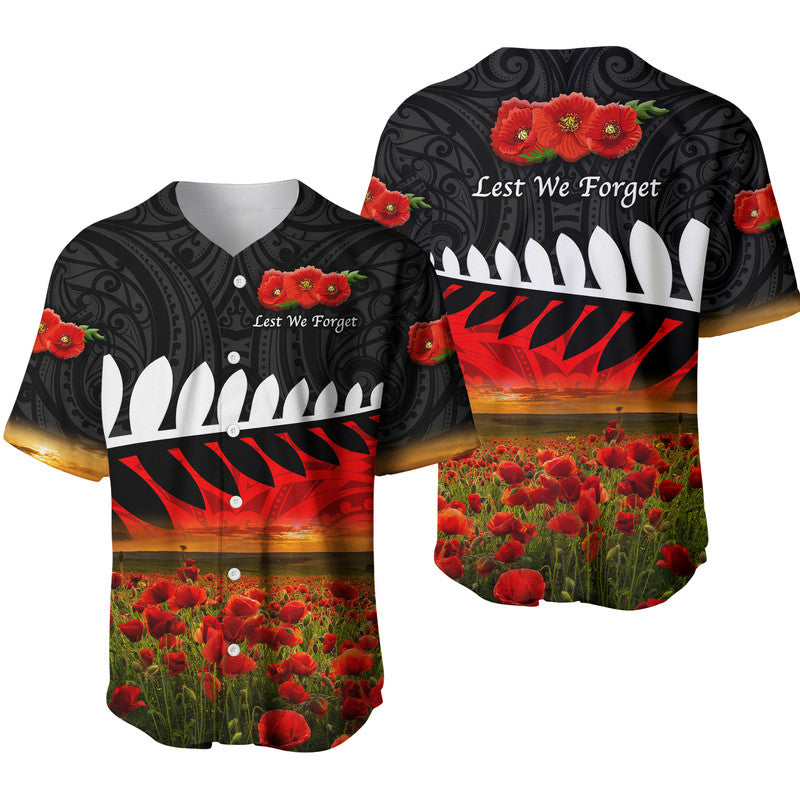 New Zealand Maori ANZAC Baseball Jersey Poppy Vibes Black LT8 - Wonder Print Shop