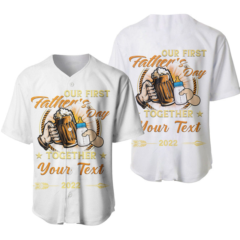 (Custom) Father Day Baseball Jersey Our First Father Day Simple Style - White LT8 - Wonder Print Shop