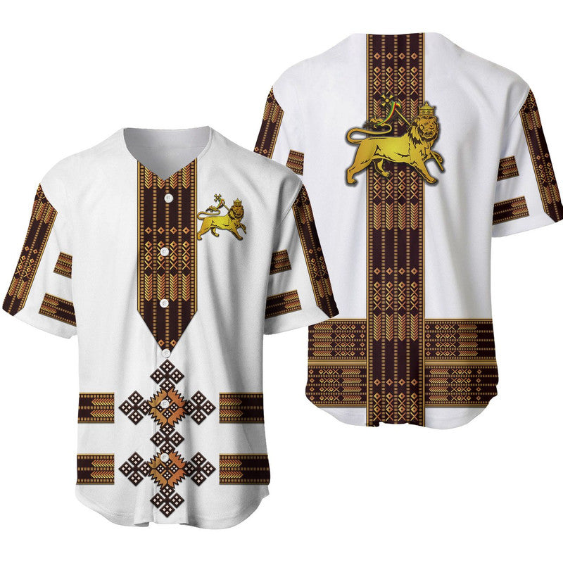 Ethiopia Baseball Jersey Ethiopian Lion Of Judah Tibeb Vibes NO.1 Ver - White LT8 - Wonder Print Shop