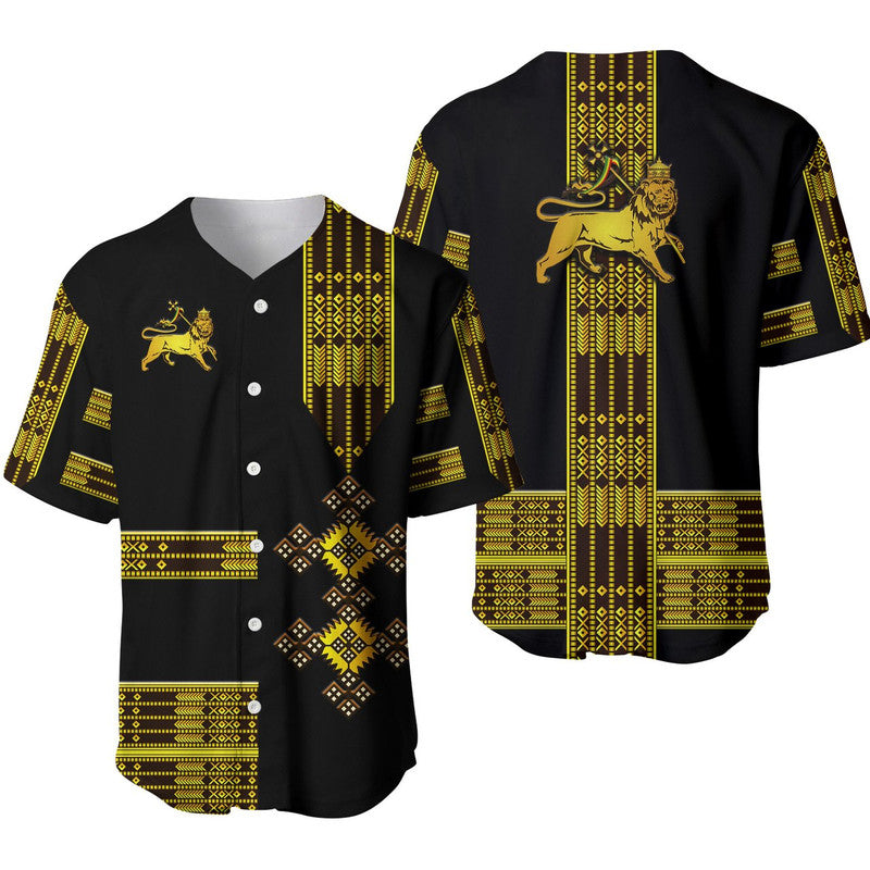 Ethiopia Baseball Jersey Ethiopian Lion Of Judah Simple Tibeb Style - Black LT8 - Wonder Print Shop