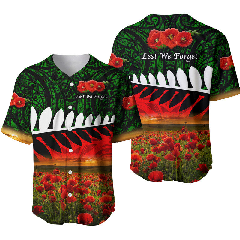 New Zealand Maori ANZAC Baseball Jersey Poppy Vibes Green LT8 - Wonder Print Shop