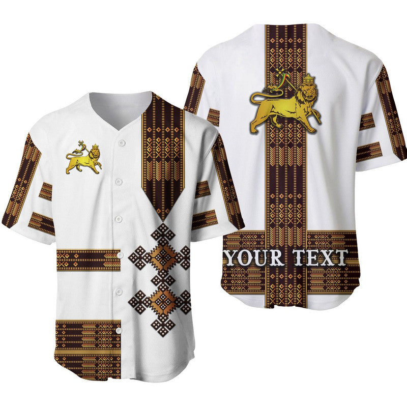 (Custom Personalised) Ethiopia Baseball Jersey Ethiopian Lion Of Judah Simple Tibeb Style - White LT8 - Wonder Print Shop