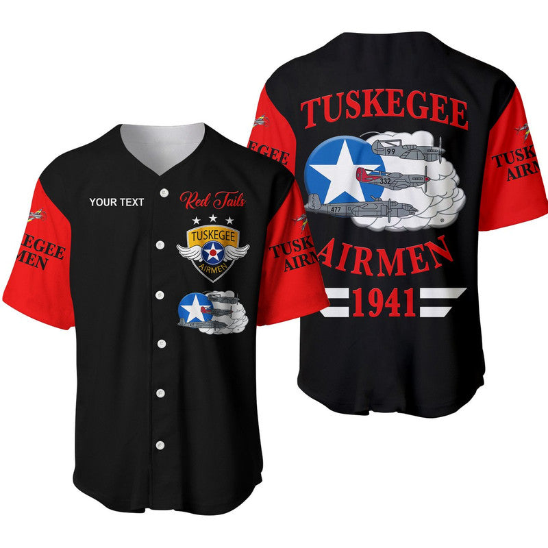 (Custom Personalised) Tuskegee Airmen Baseball JerseyThe Red Tails Simplified Vibes - Black Red LT8 - Wonder Print Shop