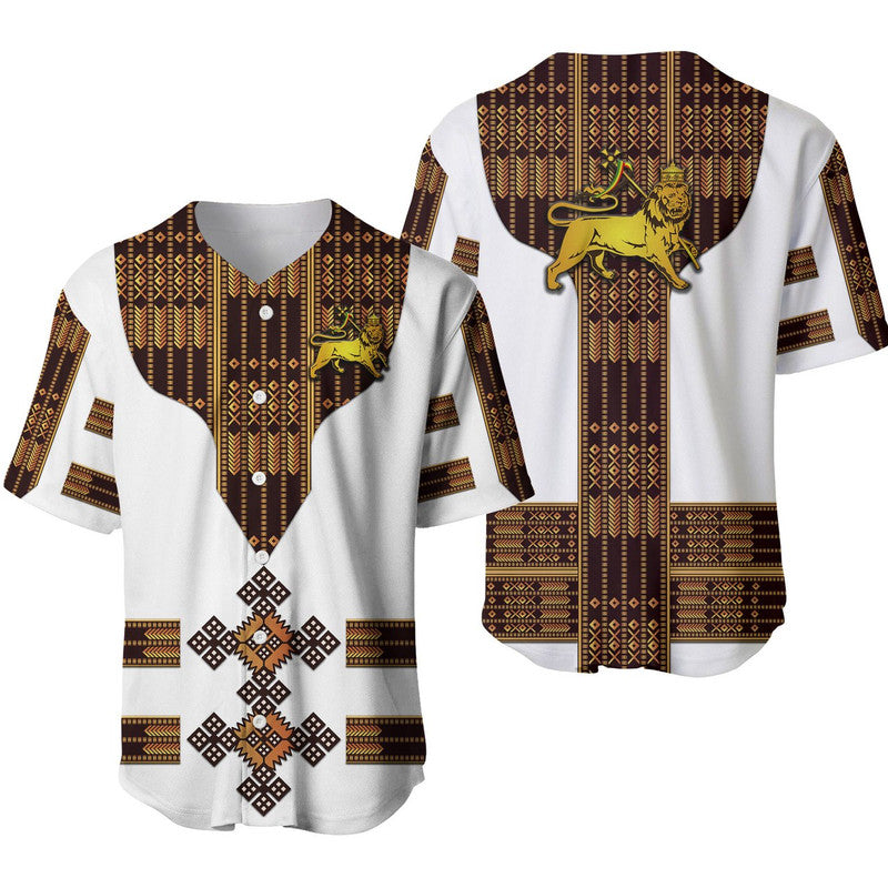 Ethiopia Baseball Jersey Ethiopian Lion Of Judah Tibeb Vibes - White LT8 - Wonder Print Shop