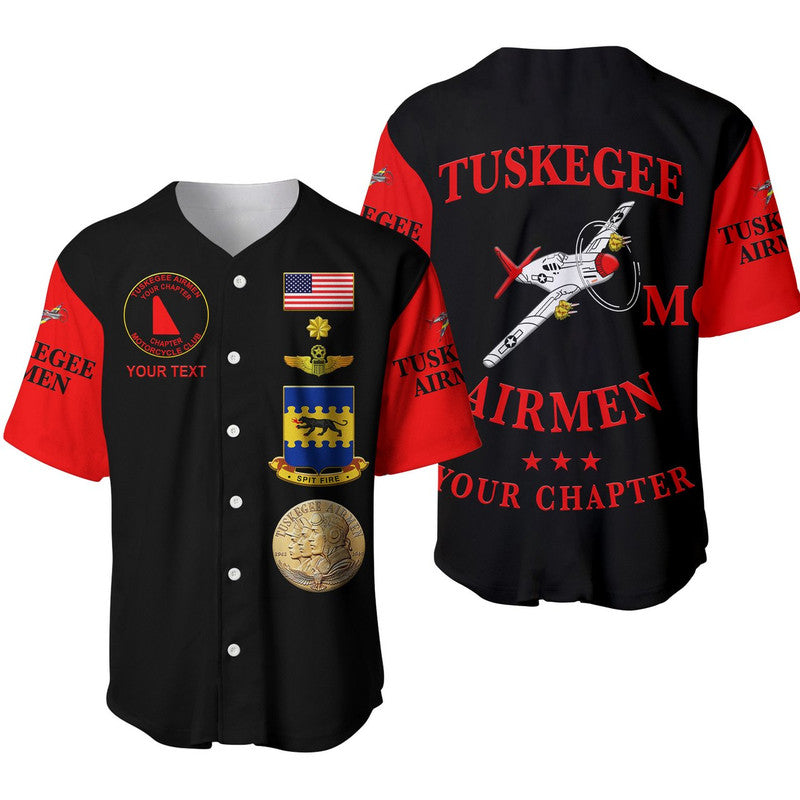 (Custom Personalised) Tuskegee Airmen Motorcycle Club Baseball JerseyTAMC Spit Fire Simple Style - Black Red LT8 - Wonder Print Shop