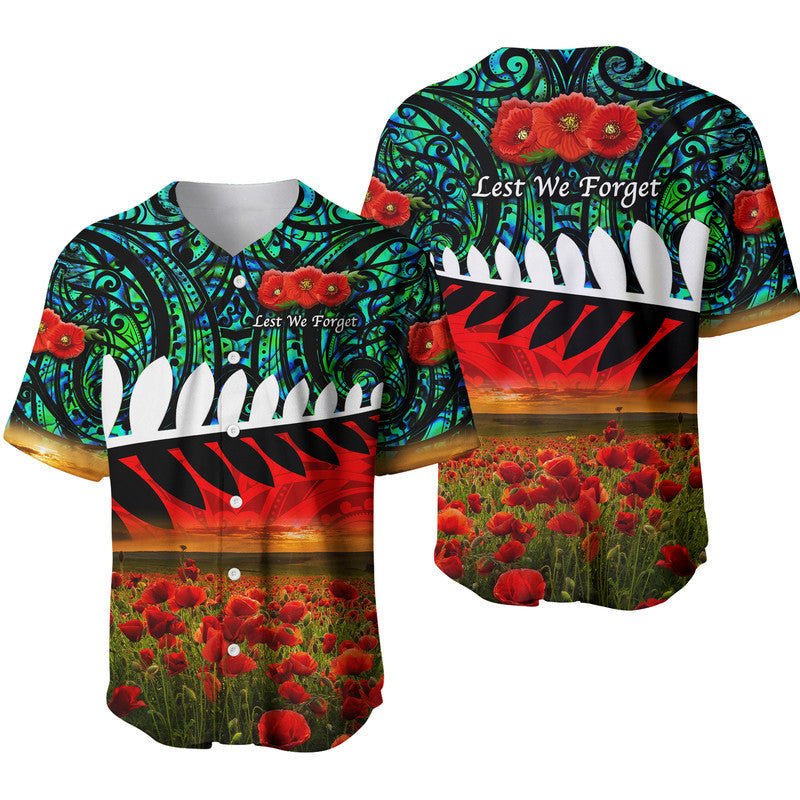 New Zealand Maori ANZAC Baseball Jersey Poppy Vibes Turquoise LT8 - Wonder Print Shop