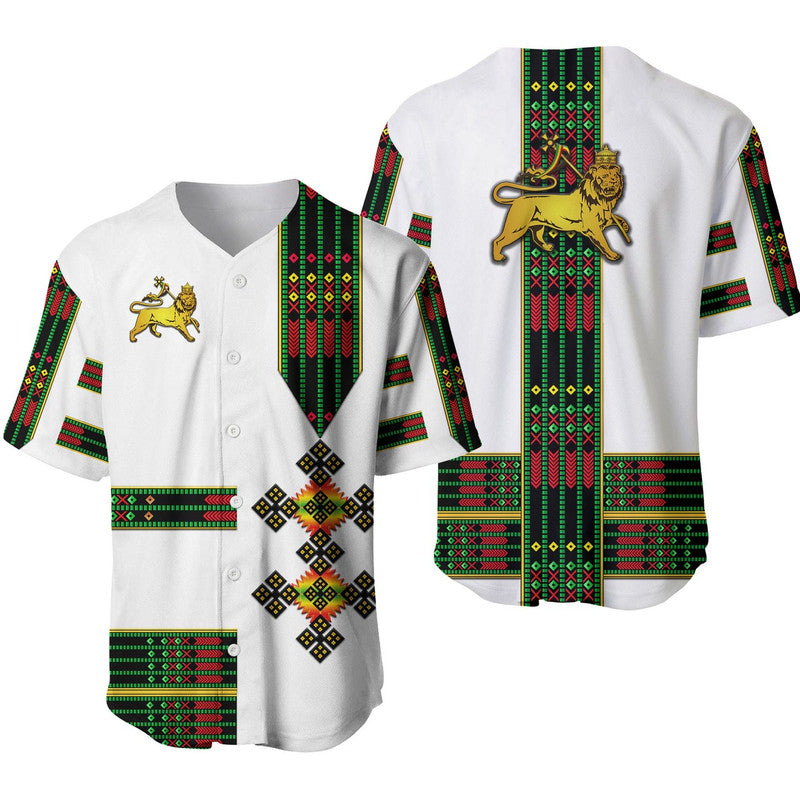 Ethiopia Baseball Jersey Ethiopian Lion Of Judah Simple Tibeb Style - Flag Style LT8 - Wonder Print Shop