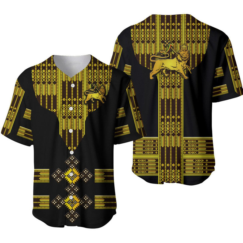Ethiopia Baseball Jersey Ethiopian Lion Of Judah Tibeb Vibes - Black LT8 - Wonder Print Shop
