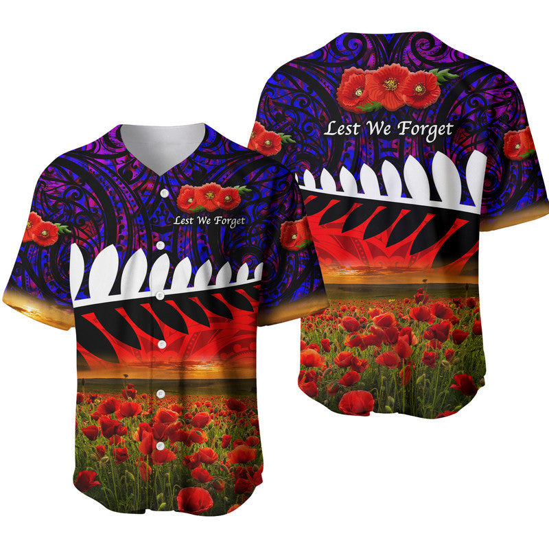 New Zealand Maori ANZAC Baseball Jersey Poppy Vibes Purple LT8 - Wonder Print Shop