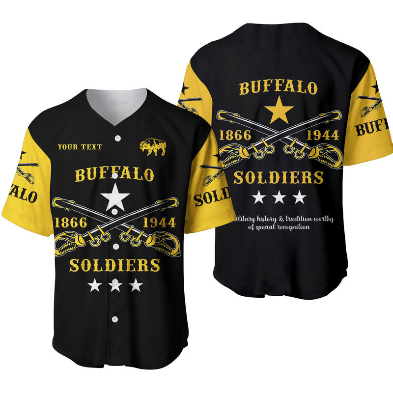 (Custom Personalised) Buffalo Soldiers Baseball Jersey African American Military Simple Style - Black Gold LT8 - Wonder Print Shop