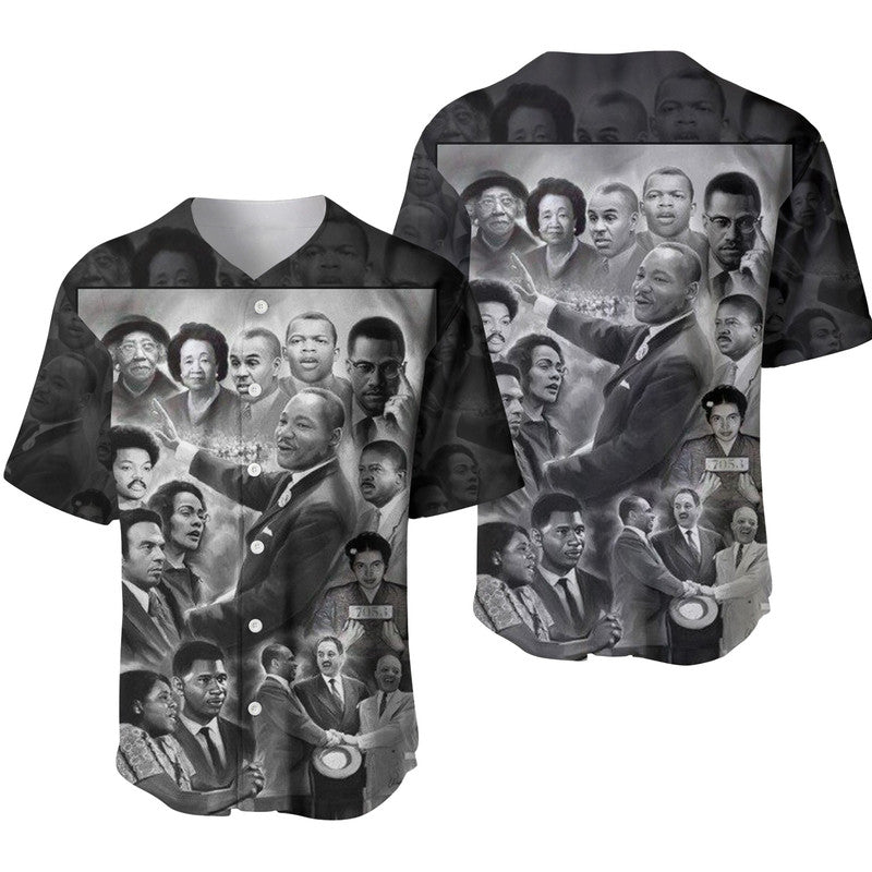 Civil Rights Leaders Baseball Jersey Black White Vintage Style LT8 - Wonder Print Shop