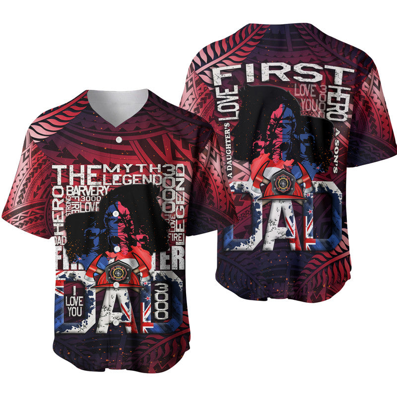 Father's Day - New Zealand Firefighter Dad Baseball Jersey - Maori Pattern Style LT9 - Wonder Print Shop