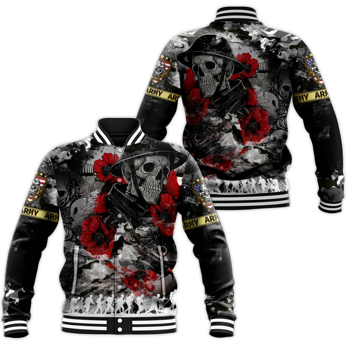 Skull Camo - U.S Army Undying Love For The Motherland Baseball Jacket - LT2 - Wonder Print Shop