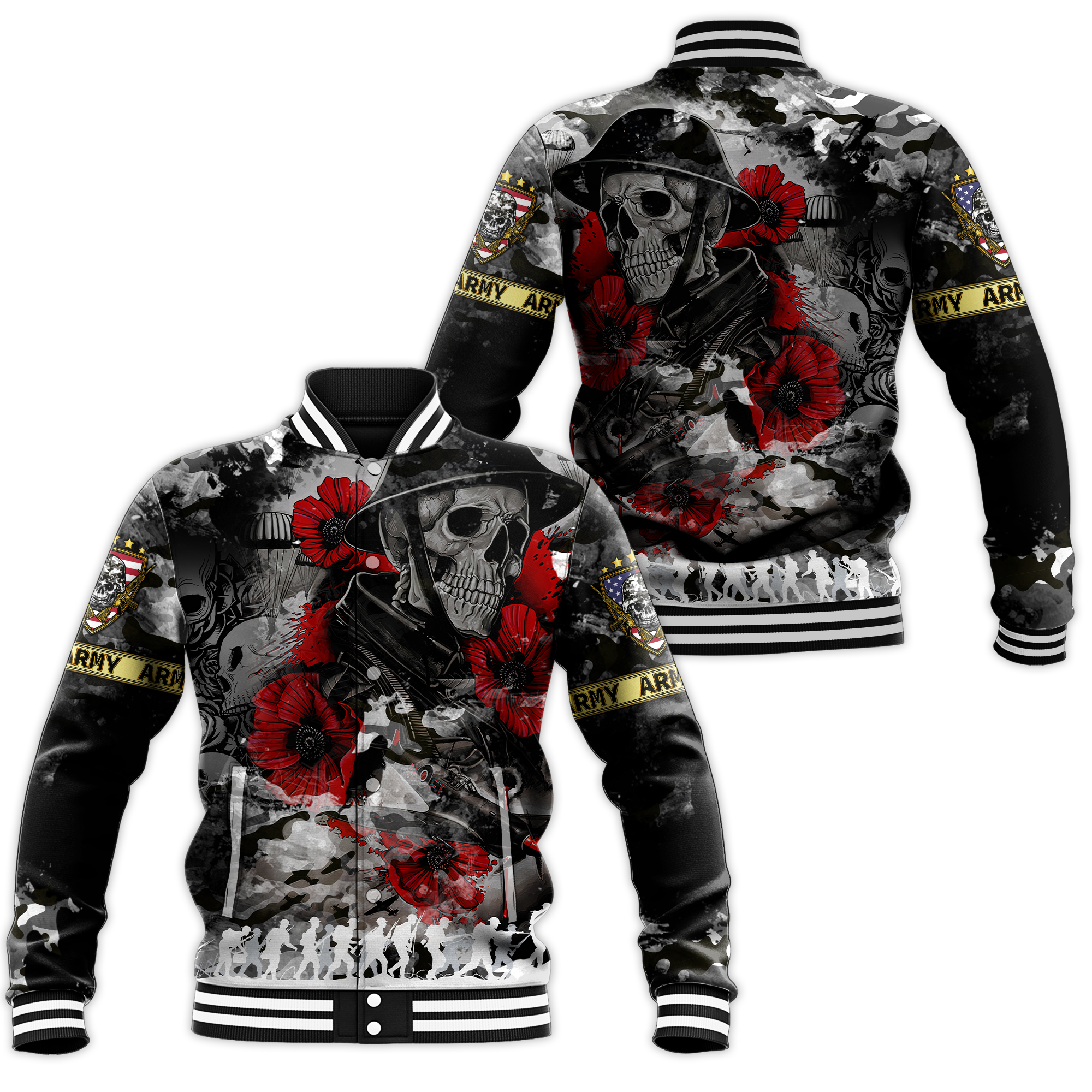 Skull Camo - U.S Army Undying Love For The Motherland Baseball Jacket - LT2 - Wonder Print Shop