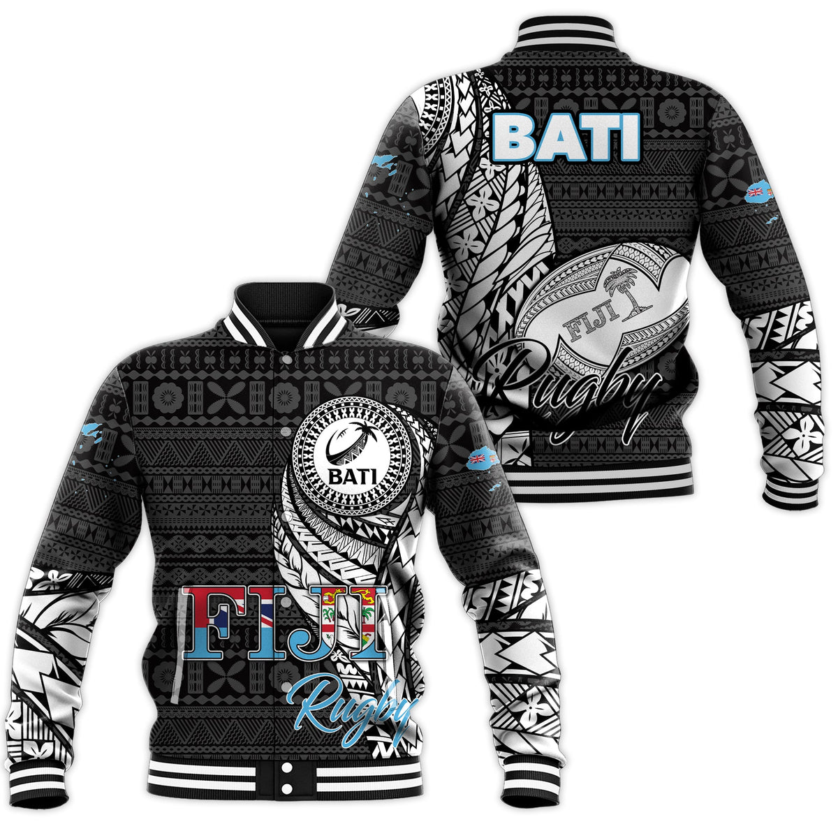 Fiji Rugby Bati Tapa Pattern Baseball Jacket LT2 - Wonder Print Shop