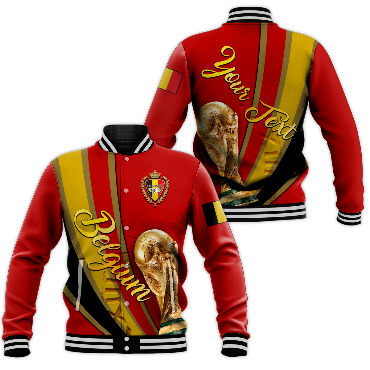 (Custom Personalised) Belgium Football World Cup 2022 Baseball Jacket - LT2 - Wonder Print Shop