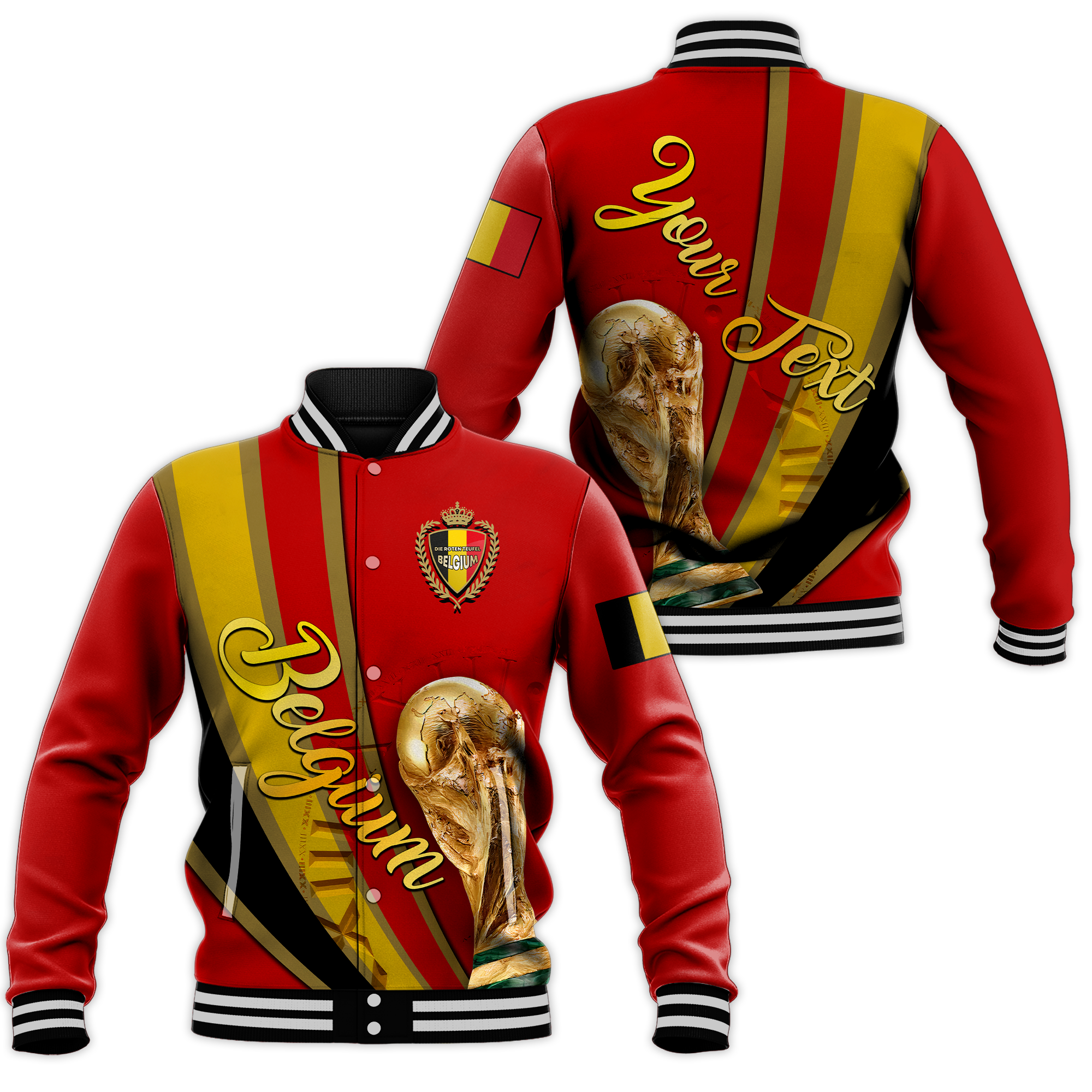 (Custom Personalised) Belgium Football World Cup 2022 Baseball Jacket - LT2 - Wonder Print Shop