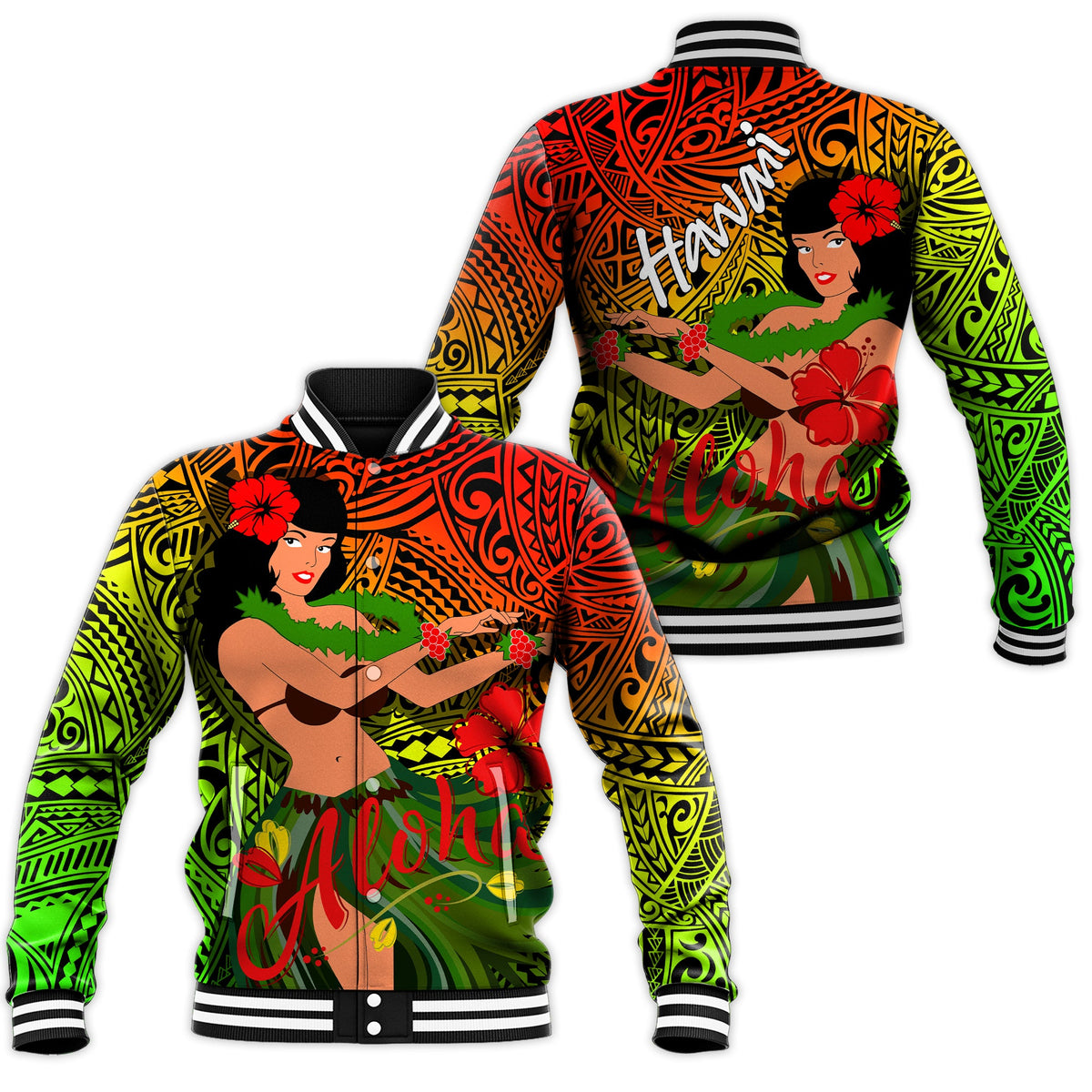 Hawaii Hula Girl Reggae Baseball Jacket - LT2 - Wonder Print Shop