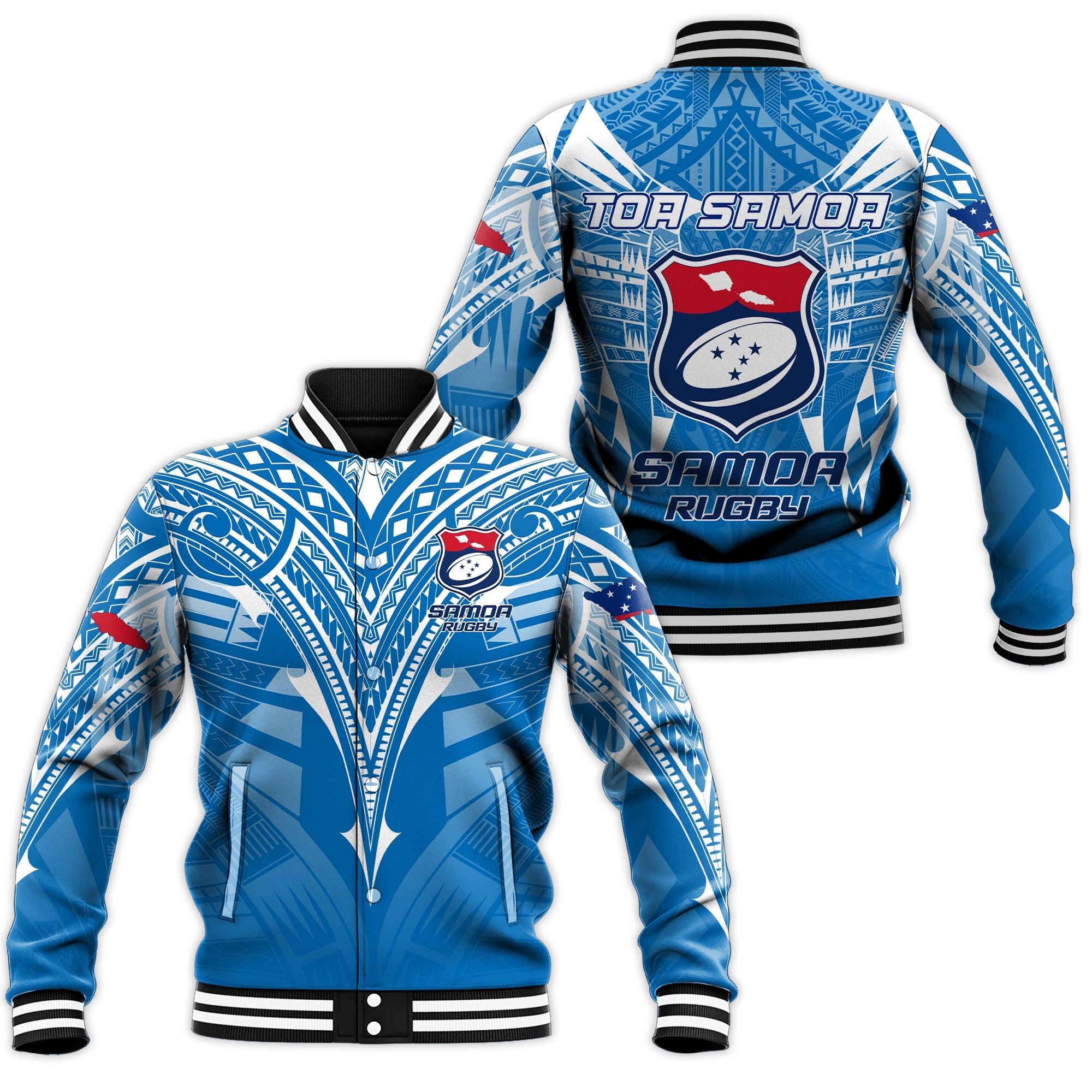 Samoa Rugby Toa Samoa Blue Style Baseball Jacket LT2 - Wonder Print Shop