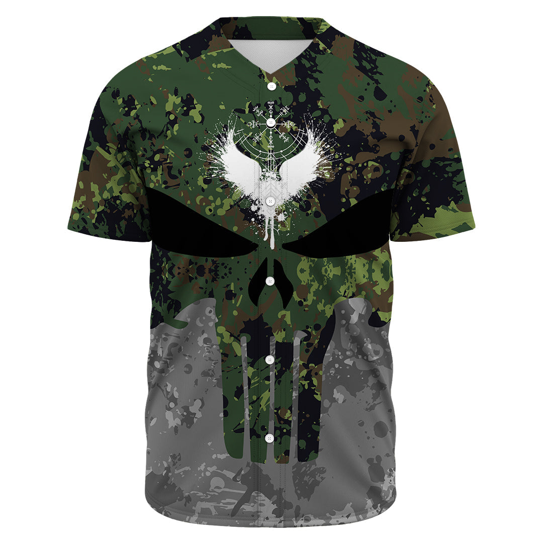 Viking Viking Skull Punisher Style Camo Baseball Jersey RLT12 - Wonder Print Shop