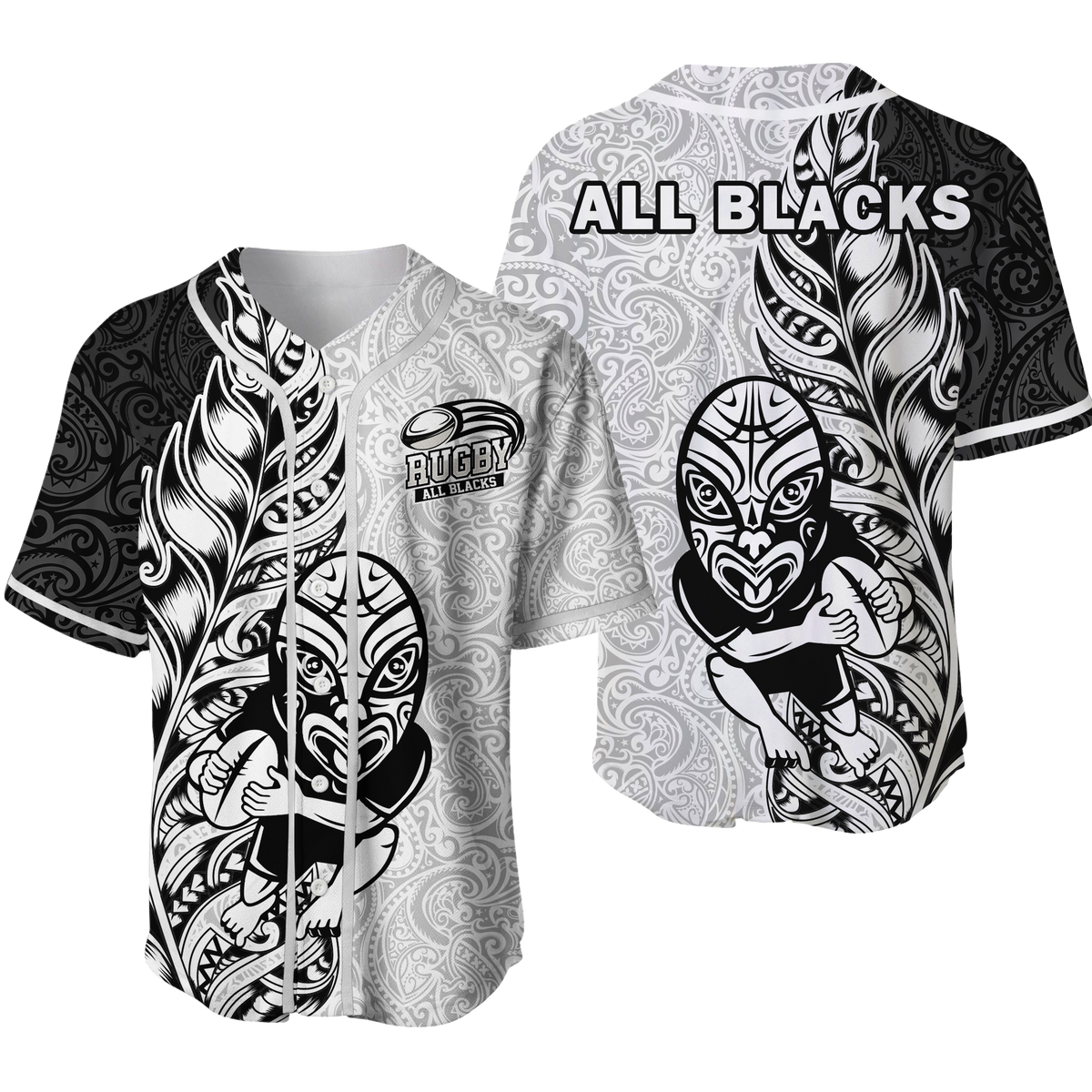 New Zealand Maori All Black Rugby Baseball Jersey LT2 - Wonder Print Shop